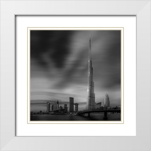 Dubai Downtown Cityscape-Dubai-Uae. White Modern Wood Framed Art Print with Double Matting by Kazzaz, Mohamed
