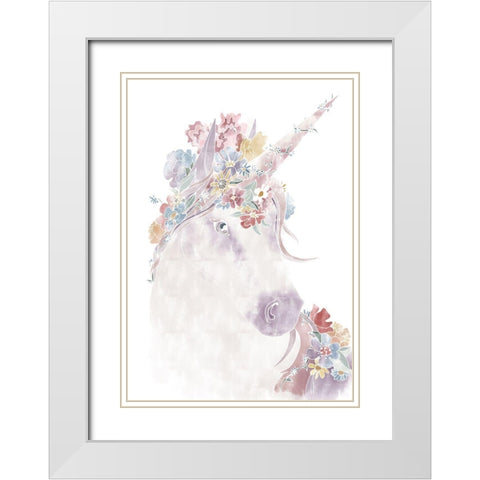 Unicorn Floral White Modern Wood Framed Art Print with Double Matting by 1x Studio II