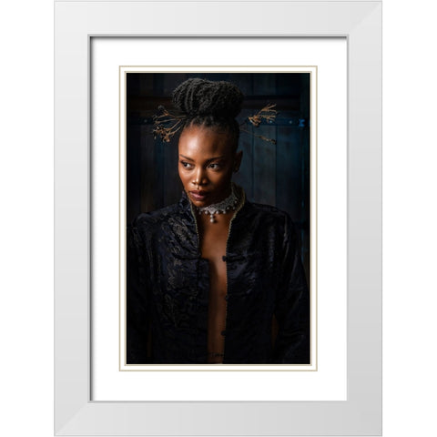 Blue Princess 2 White Modern Wood Framed Art Print with Double Matting by Galon Ma, Derek