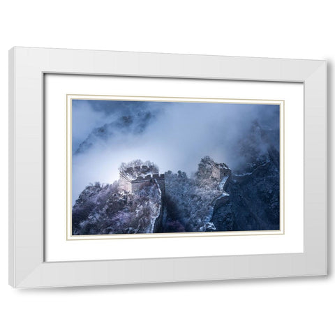 Peach Blossom Snow Of The Great Wall White Modern Wood Framed Art Print with Double Matting by Simoon