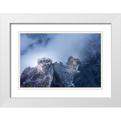 Peach Blossom Snow Of The Great Wall White Modern Wood Framed Art Print with Double Matting by Simoon