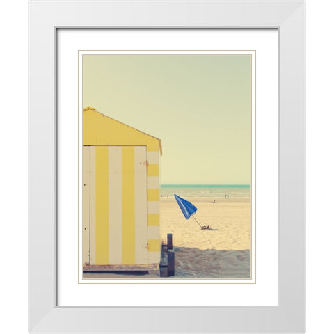 The Blue Umbrella White Modern Wood Framed Art Print with Double Matting by Della Latta, Massimo