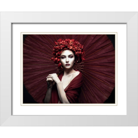 Kyoko White Modern Wood Framed Art Print with Double Matting by Siegart