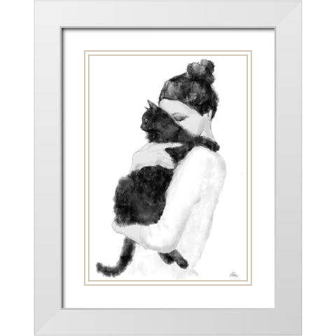 Cat Lover White Modern Wood Framed Art Print with Double Matting by 1x Studio II