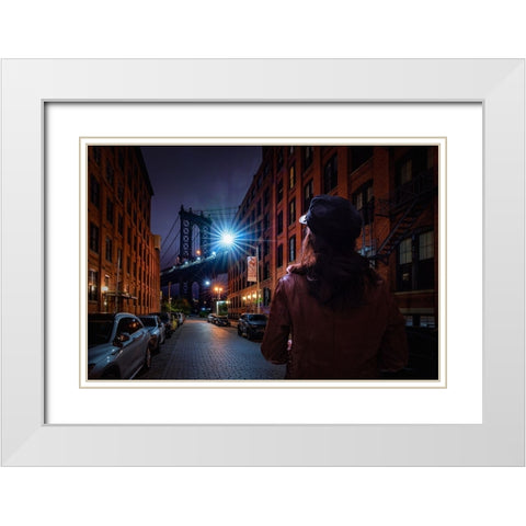 Manhattan Bridge White Modern Wood Framed Art Print with Double Matting by Foto, Patrick
