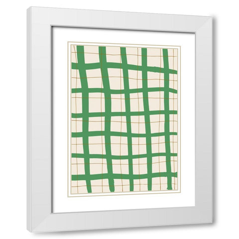 Green Grid White Modern Wood Framed Art Print with Double Matting by 1x Studio