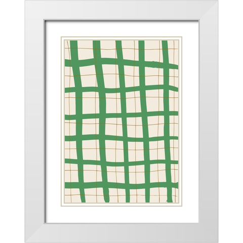 Green Grid White Modern Wood Framed Art Print with Double Matting by 1x Studio
