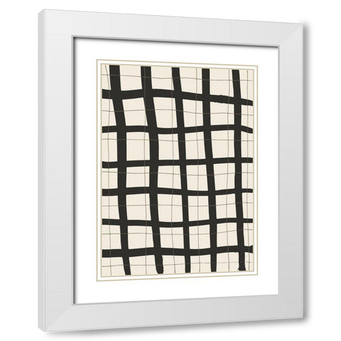 Black Grid White Modern Wood Framed Art Print with Double Matting by 1x Studio