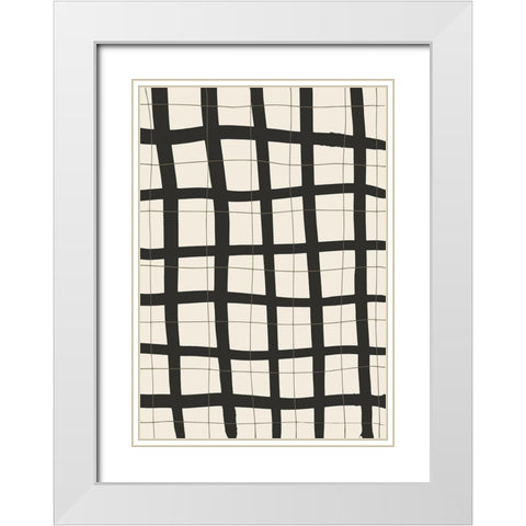 Black Grid White Modern Wood Framed Art Print with Double Matting by 1x Studio