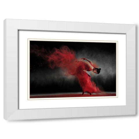 Fire Dance White Modern Wood Framed Art Print with Double Matting by Kisworo, Sebastian