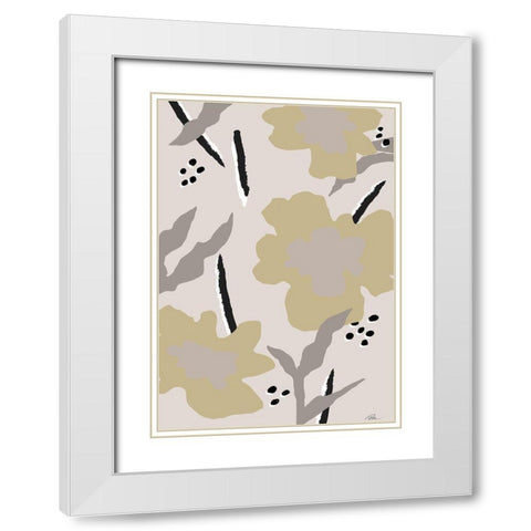 Beige Flowers White Modern Wood Framed Art Print with Double Matting by 1x Studio II