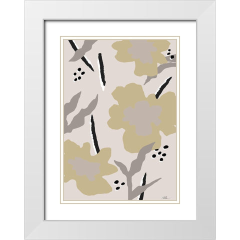 Beige Flowers White Modern Wood Framed Art Print with Double Matting by 1x Studio II