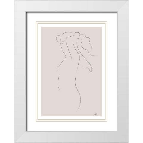 Woman Sketch White Modern Wood Framed Art Print with Double Matting by 1x Studio II