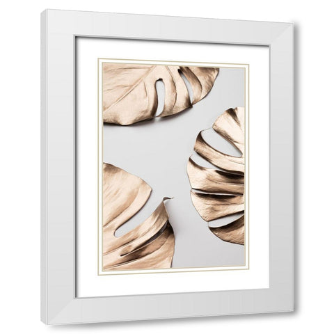 Monstera Gold 01 White Modern Wood Framed Art Print with Double Matting by 1x Studio III