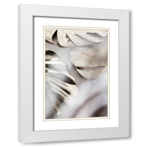 Monstera Gold 02 White Modern Wood Framed Art Print with Double Matting by 1x Studio III
