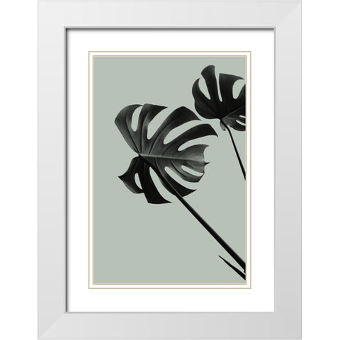 Monstera Teal 09 White Modern Wood Framed Art Print with Double Matting by 1x Studio III