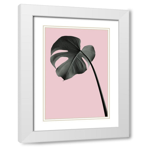 Monstera Pink No 02 White Modern Wood Framed Art Print with Double Matting by 1x Studio III