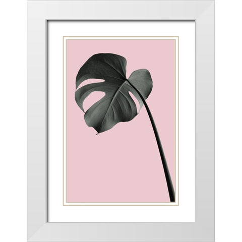 Monstera Pink No 02 White Modern Wood Framed Art Print with Double Matting by 1x Studio III