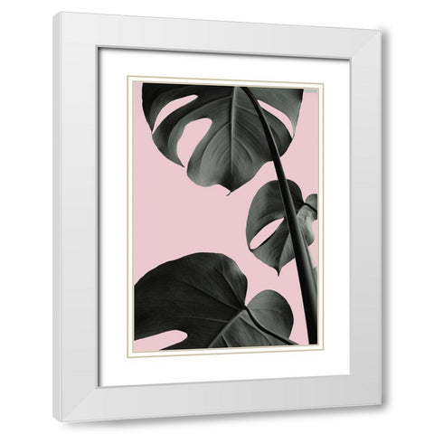 Monstera Pink No 03 White Modern Wood Framed Art Print with Double Matting by 1x Studio III