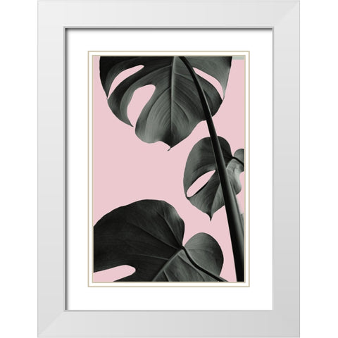 Monstera Pink No 03 White Modern Wood Framed Art Print with Double Matting by 1x Studio III