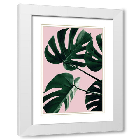 Monstera Pink No 08 White Modern Wood Framed Art Print with Double Matting by 1x Studio III