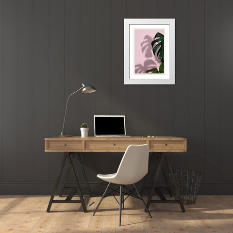 Monstera Pink 09 White Modern Wood Framed Art Print with Double Matting by 1x Studio III