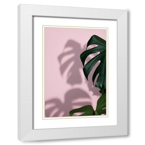 Monstera Pink 09 White Modern Wood Framed Art Print with Double Matting by 1x Studio III
