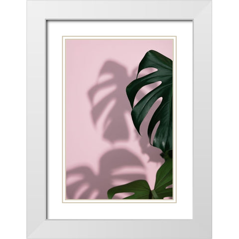 Monstera Pink 09 White Modern Wood Framed Art Print with Double Matting by 1x Studio III