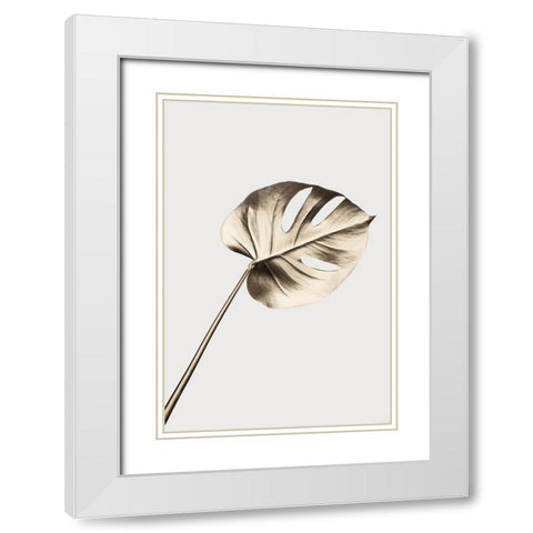 Monstera Gold 07 White Modern Wood Framed Art Print with Double Matting by 1x Studio III