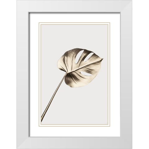 Monstera Gold 07 White Modern Wood Framed Art Print with Double Matting by 1x Studio III