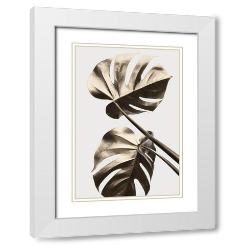 Monstera Gold 08 White Modern Wood Framed Art Print with Double Matting by 1x Studio III