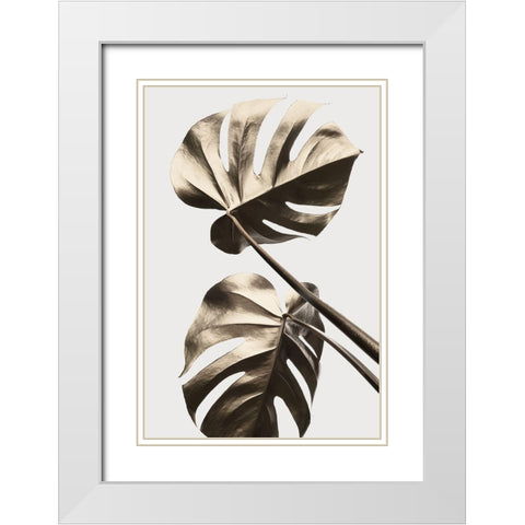 Monstera Gold 08 White Modern Wood Framed Art Print with Double Matting by 1x Studio III