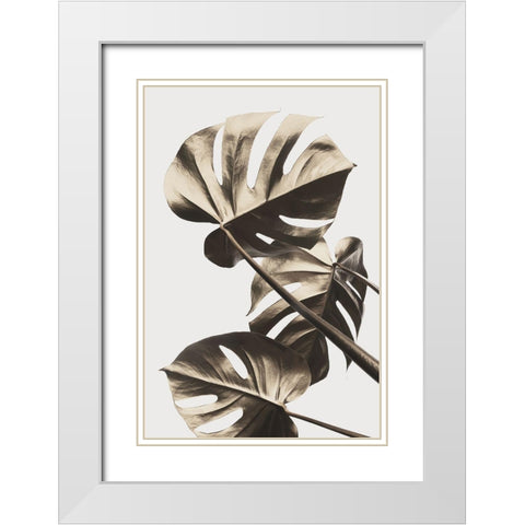 Monstera Gold 09 White Modern Wood Framed Art Print with Double Matting by 1x Studio III