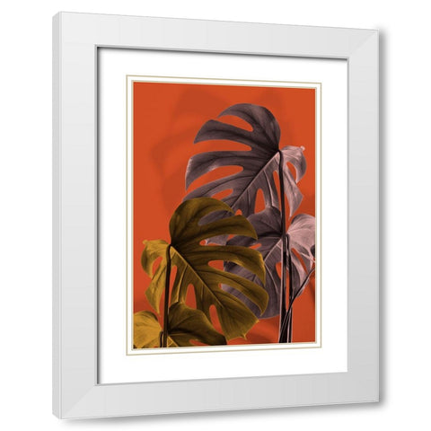 Monstera Orange 02 White Modern Wood Framed Art Print with Double Matting by 1x Studio III