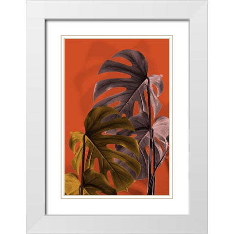 Monstera Orange 02 White Modern Wood Framed Art Print with Double Matting by 1x Studio III
