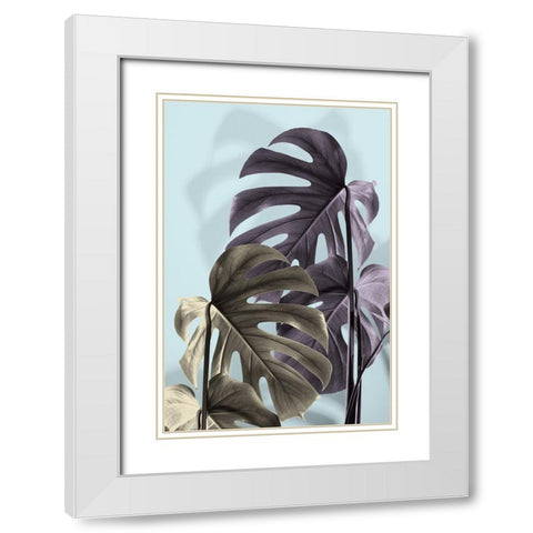 Monstera Blue 02 White Modern Wood Framed Art Print with Double Matting by 1x Studio III