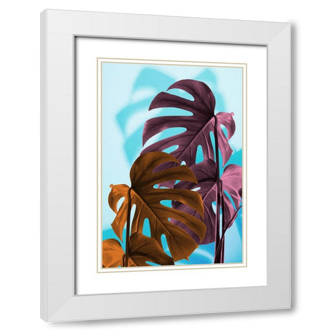 Monstera Blue 04 White Modern Wood Framed Art Print with Double Matting by 1x Studio III