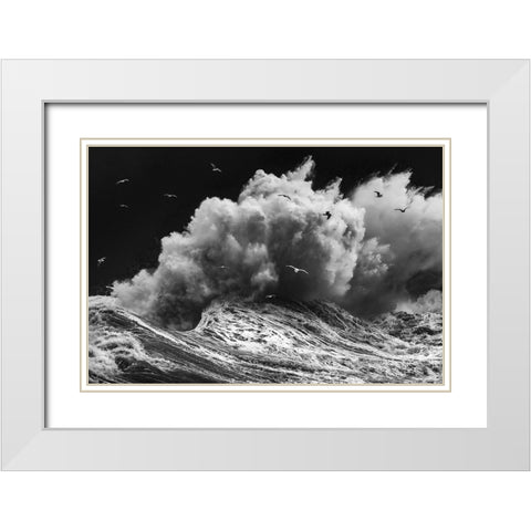 Birds In The Storm (Part 1) White Modern Wood Framed Art Print with Double Matting by Lazzarotti, Paolo