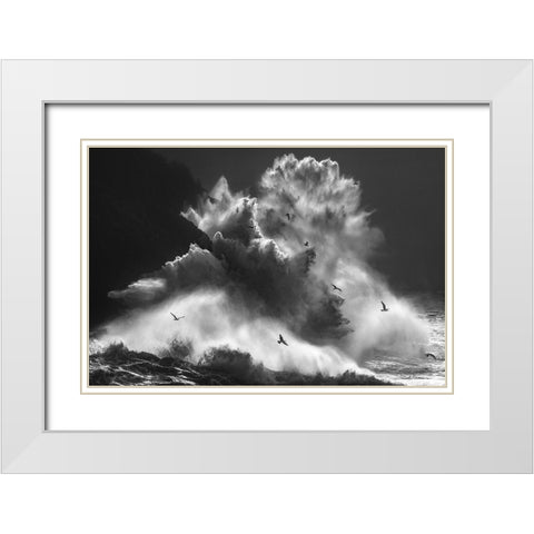 Birds In The Storm (Part 8) White Modern Wood Framed Art Print with Double Matting by Lazzarotti, Paolo