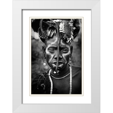 Mursi White Modern Wood Framed Art Print with Double Matting by Yosifov, Svetlin