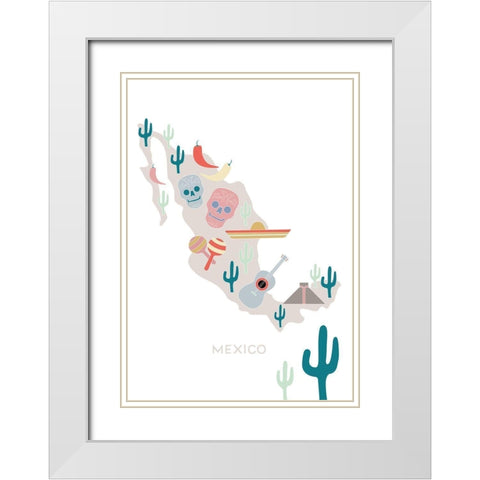 Mexico Map No 1 White Modern Wood Framed Art Print with Double Matting by 1x Studio II