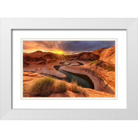 Sunrise At Reflection Canyon White Modern Wood Framed Art Print with Double Matting by Bian, James