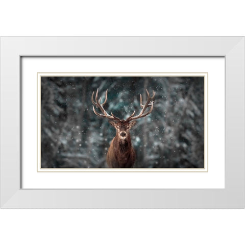 Deer King White Modern Wood Framed Art Print with Double Matting by Lee, Kim