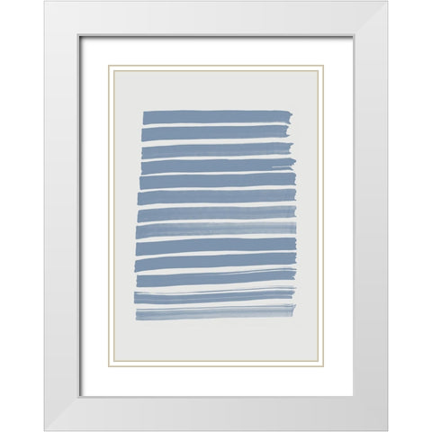 Blue Strokes White Modern Wood Framed Art Print with Double Matting by 1x Studio