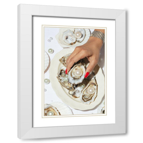 Oysters a Pearls No 02 White Modern Wood Framed Art Print with Double Matting by 1x Studio III