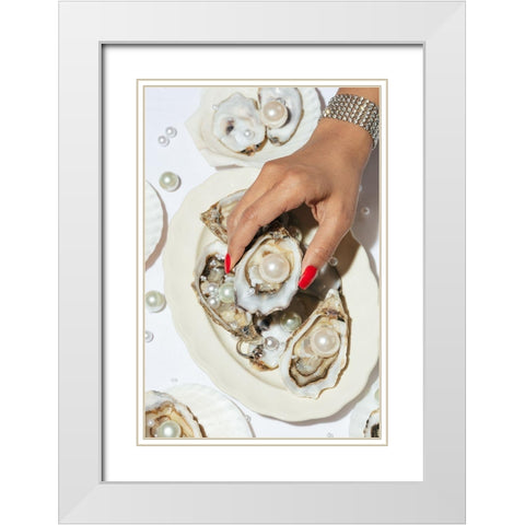 Oysters a Pearls No 02 White Modern Wood Framed Art Print with Double Matting by 1x Studio III