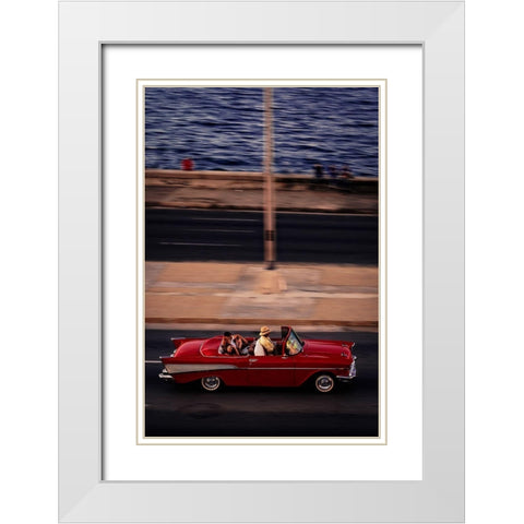 Red Car Driving White Modern Wood Framed Art Print with Double Matting by Bauer, Andreas