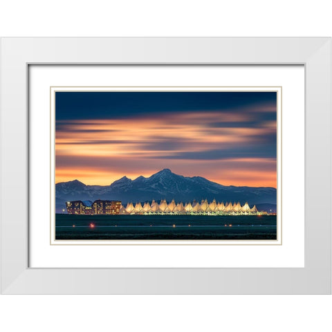 Denver International Airport In Dusk With Longs Peak As Background White Modern Wood Framed Art Print with Double Matting by Xu, Mei