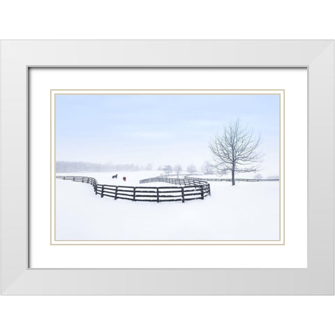 Winter Farm White Modern Wood Framed Art Print with Double Matting by Deng, Larry