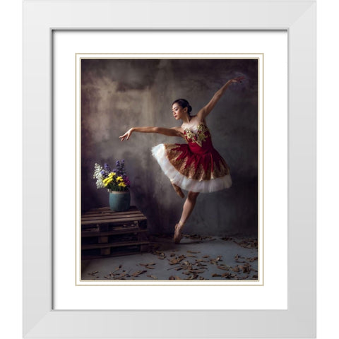 Ballerina White Modern Wood Framed Art Print with Double Matting by Mikael, Fira